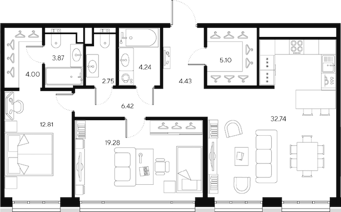 2-комнатная квартира 95.64 м², 2/9 эт., ЖК «LEGENDA Большой 67»